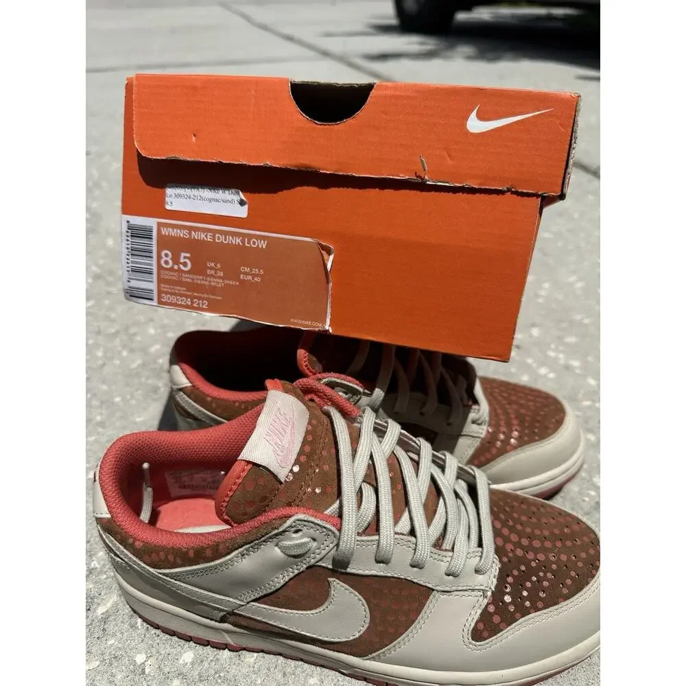 Nike Womens Dunk Low Cognac Sneakers Beige Brown 309324-212 Lace Up Shoes Sz 8.5